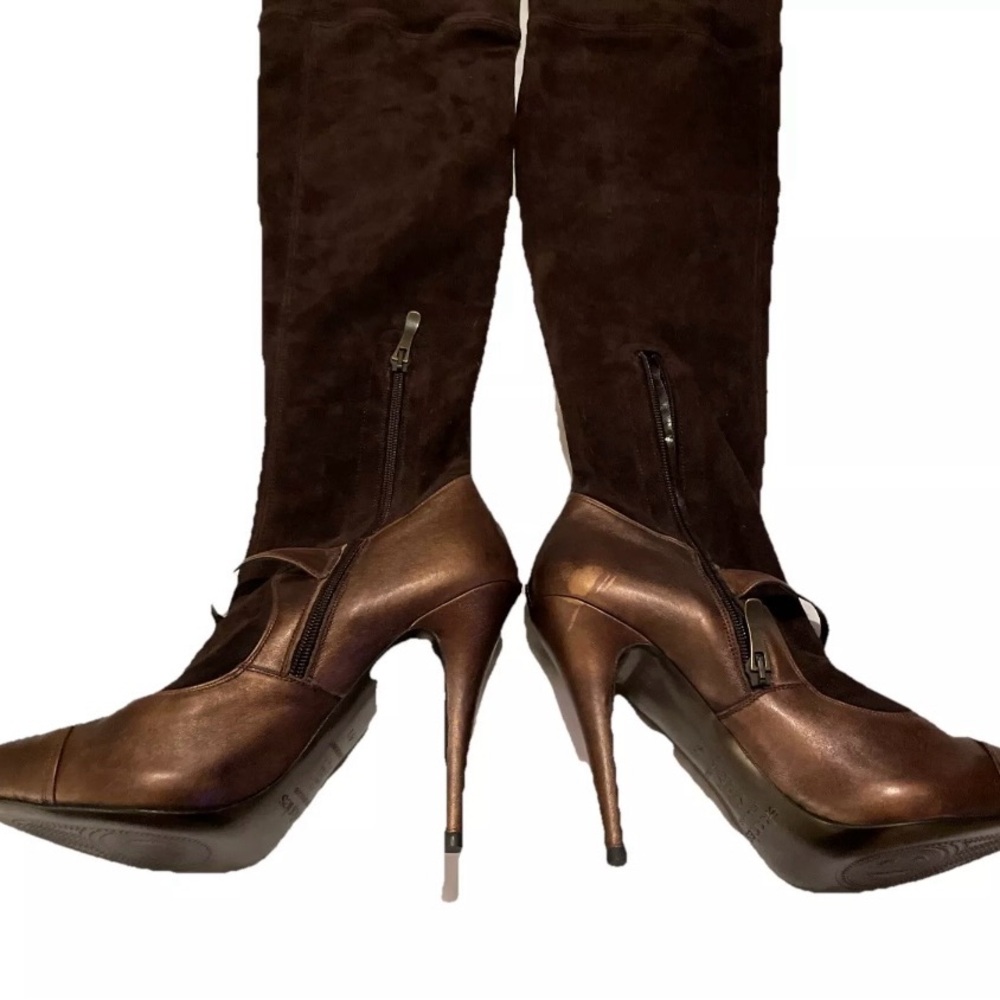 El Dante’s Brown Suede Over the Knee Stiletto Heel Boots. Sz. 9. Made in Spain